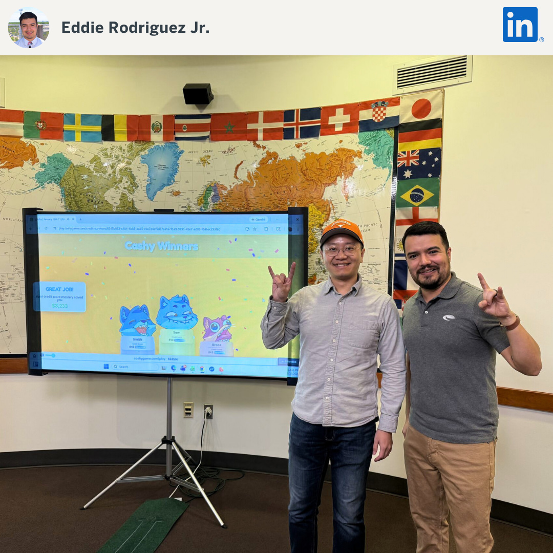 UFCU team presenting a financial education workshop for international students at UT Austin.