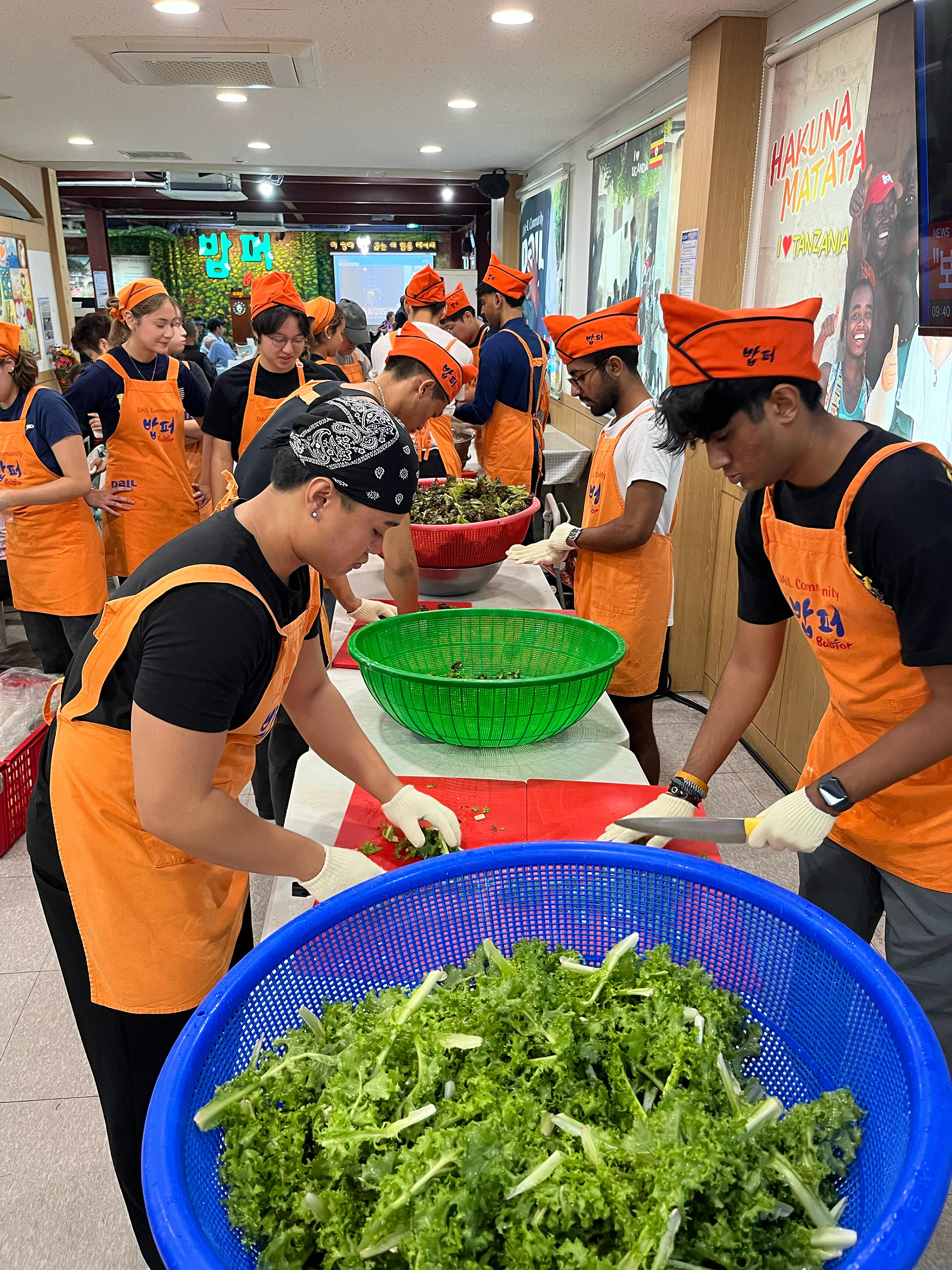 Students cooking during a Korean workshop
