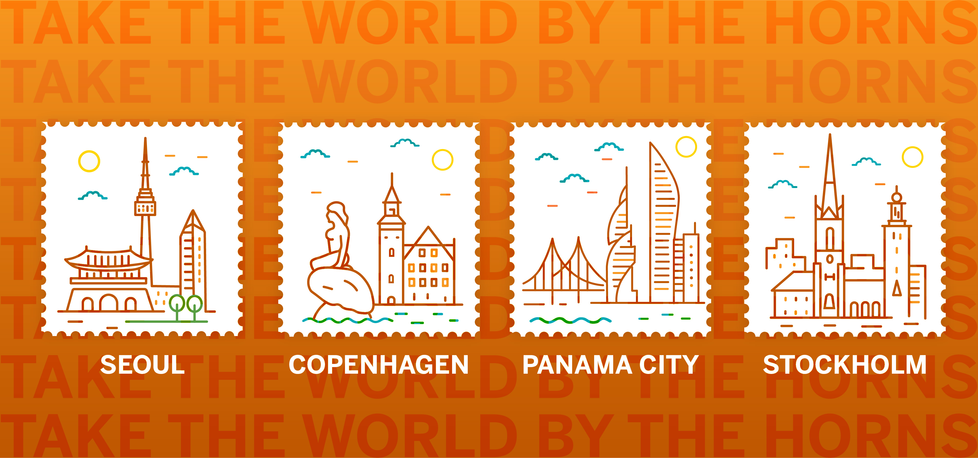 Stamps representing program cities